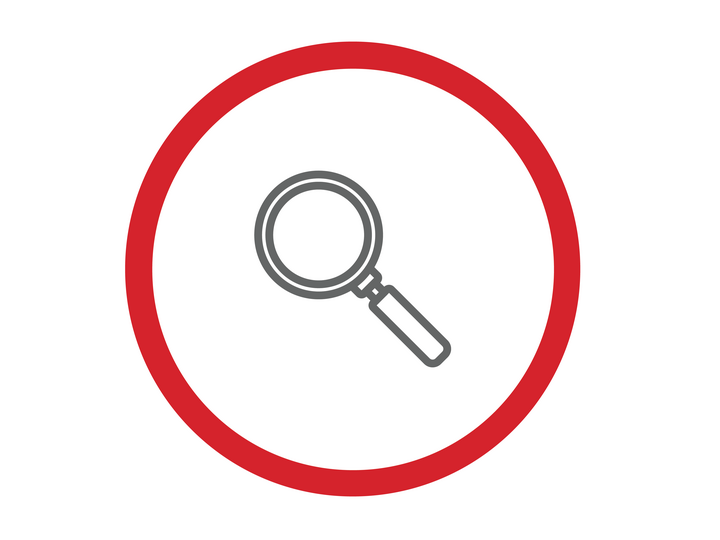 Evaluation icon: a magnifying glass