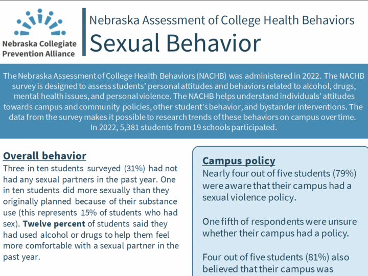 Nebraska Assessment of College Health Behaviors Sexual Behavior